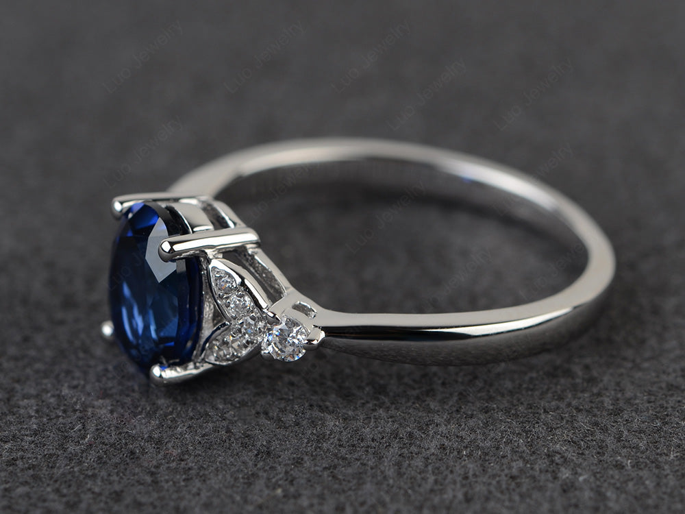 Oval Cut Lab Sapphire Ring Sterling Silver - LUO Jewelry