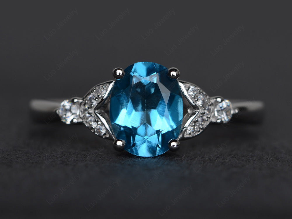 Oval Cut Swiss Blue Topaz Ring Sterling Silver - LUO Jewelry