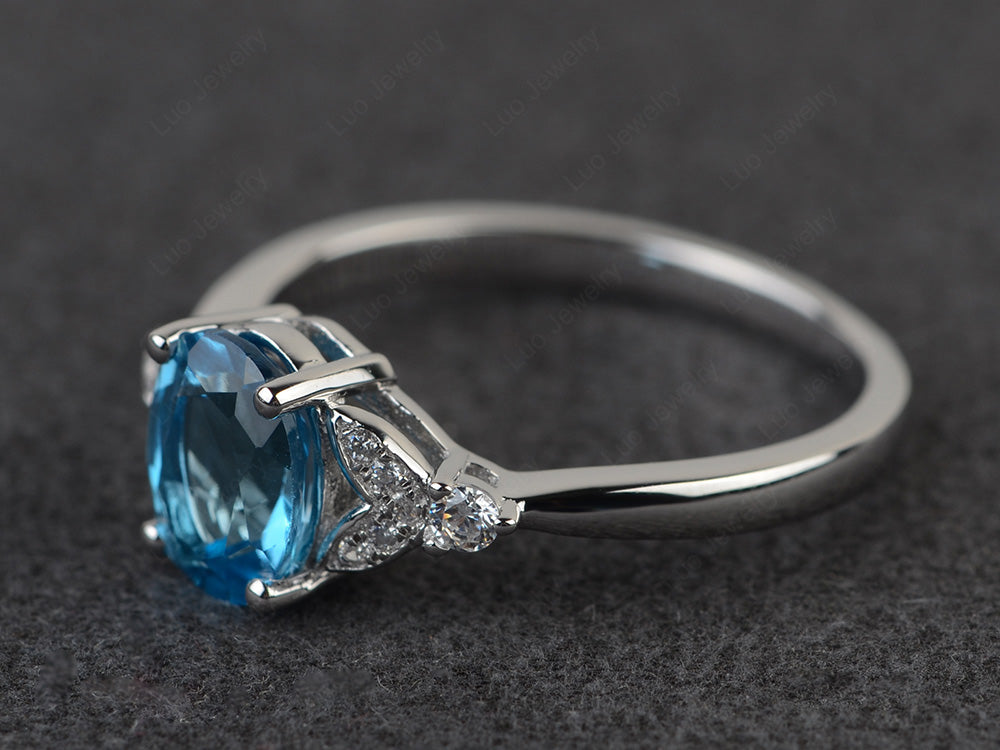 Oval Cut Swiss Blue Topaz Ring Sterling Silver - LUO Jewelry