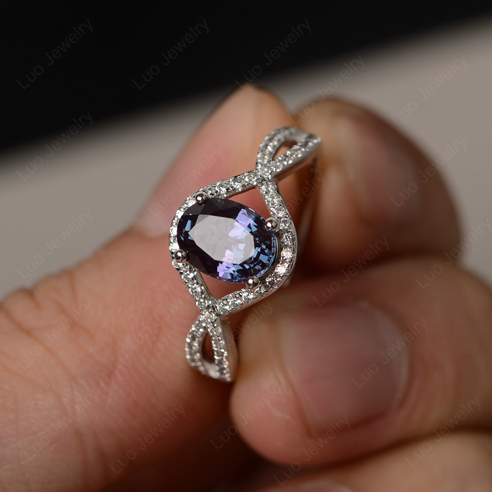 Oval Cut Alexandrite Ring Twisted Engagement Ring - LUO Jewelry