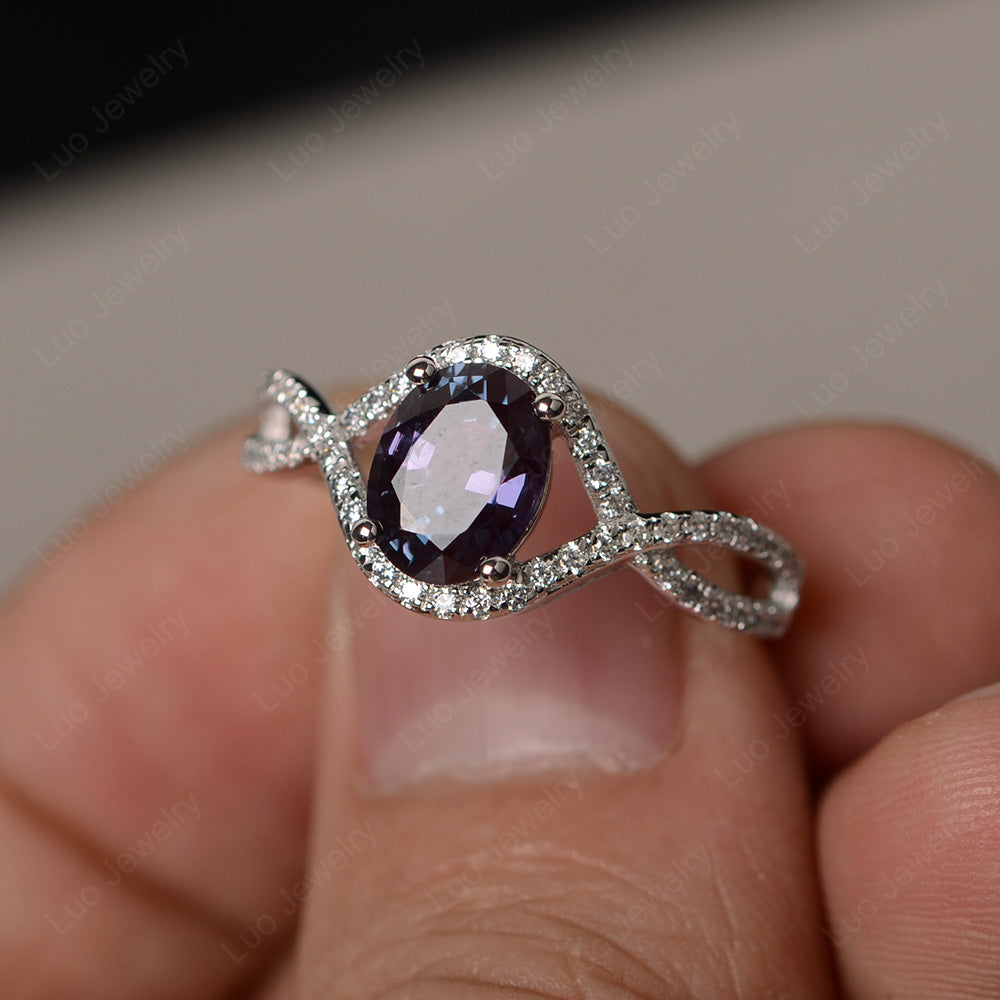 Oval Cut Alexandrite Ring Twisted Engagement Ring - LUO Jewelry