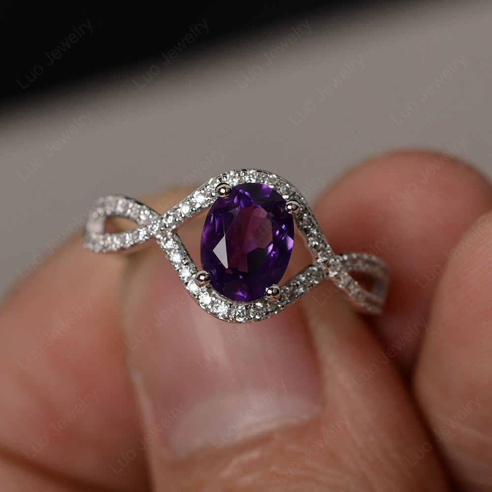 Oval Cut Amethyst Ring Twisted Engagement Ring - LUO Jewelry