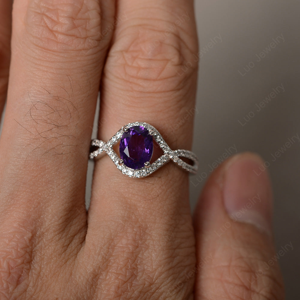 Oval Cut Amethyst Ring Twisted Engagement Ring - LUO Jewelry