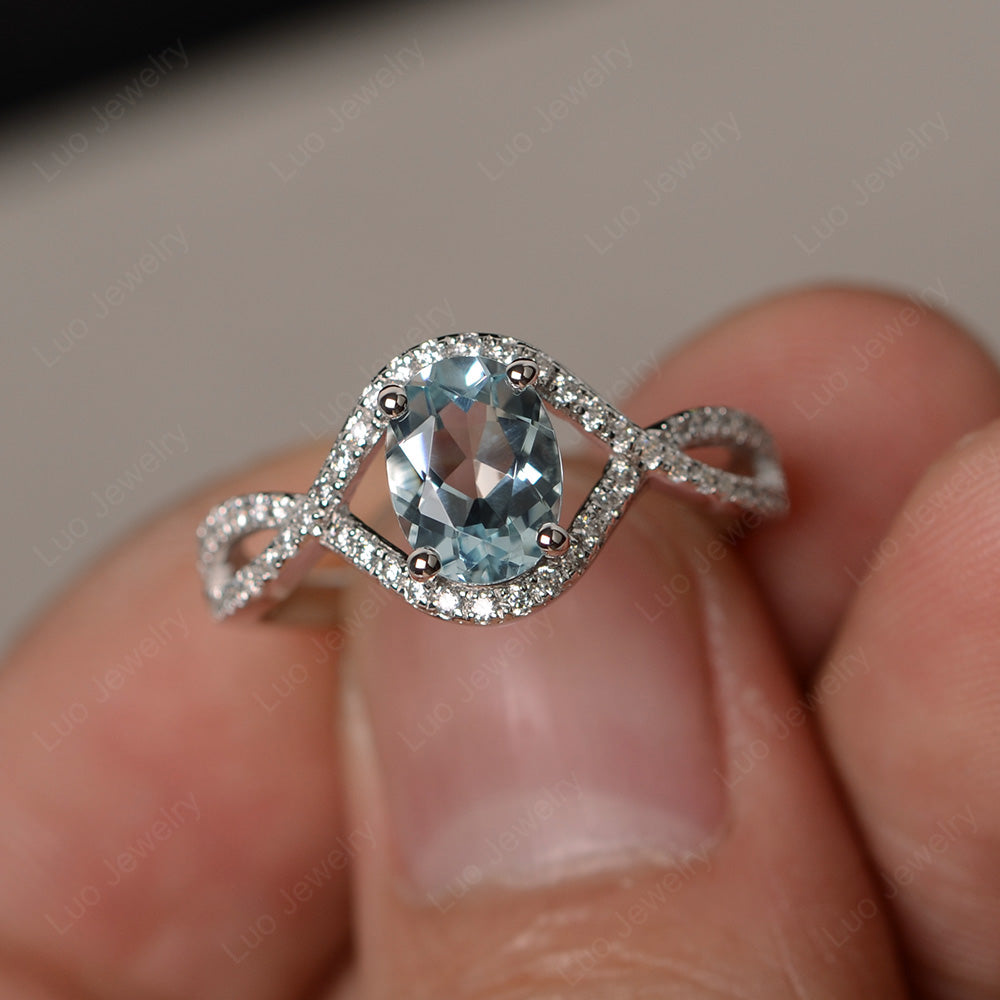 Oval Cut Aquamarine Ring Twisted Engagement Ring - LUO Jewelry