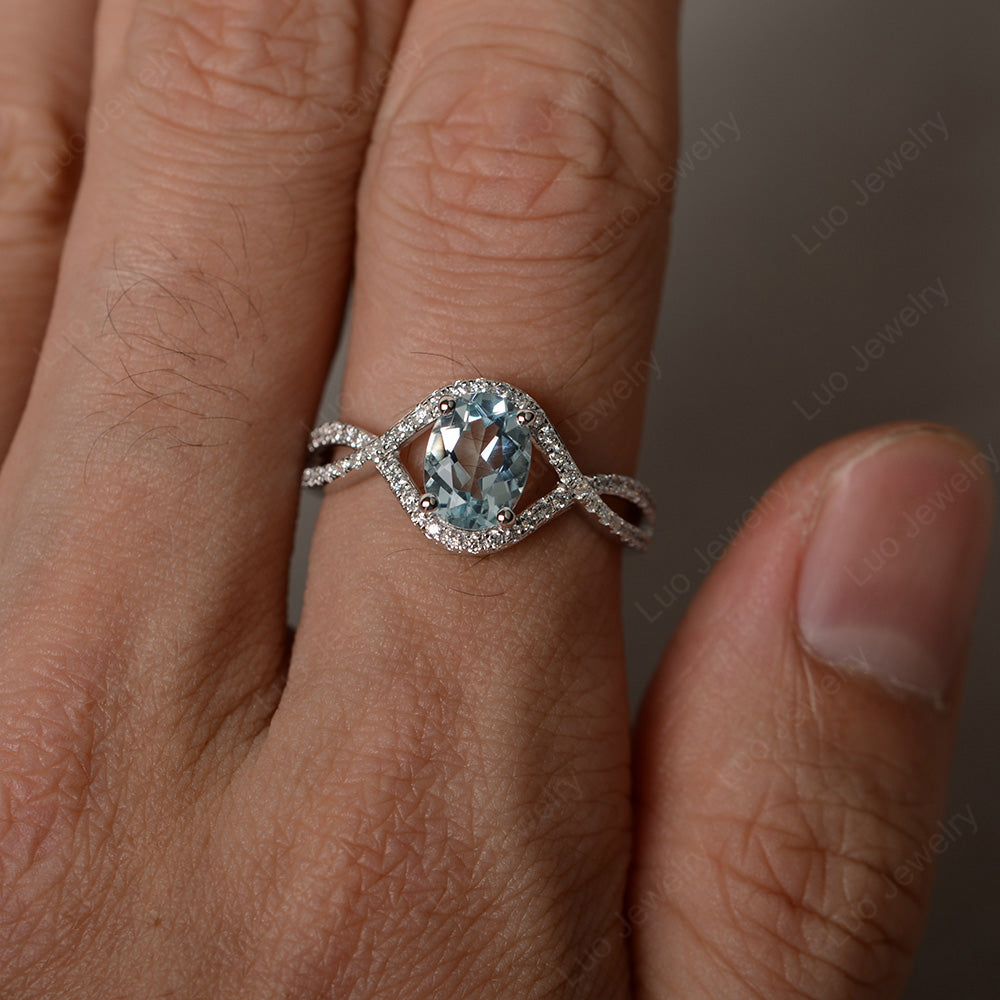 Oval Cut Aquamarine Ring Twisted Engagement Ring - LUO Jewelry
