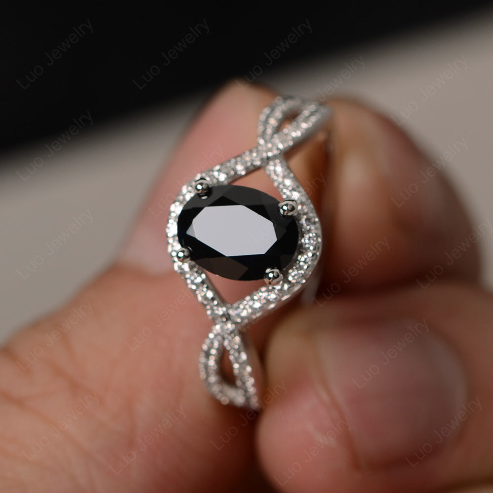 Oval Cut Black Stone Ring Twisted Engagement Ring - LUO Jewelry