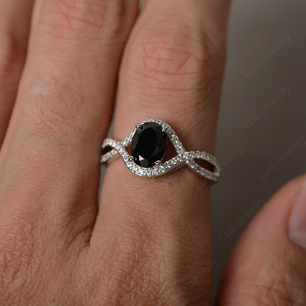 Oval Cut Black Stone Ring Twisted Engagement Ring - LUO Jewelry