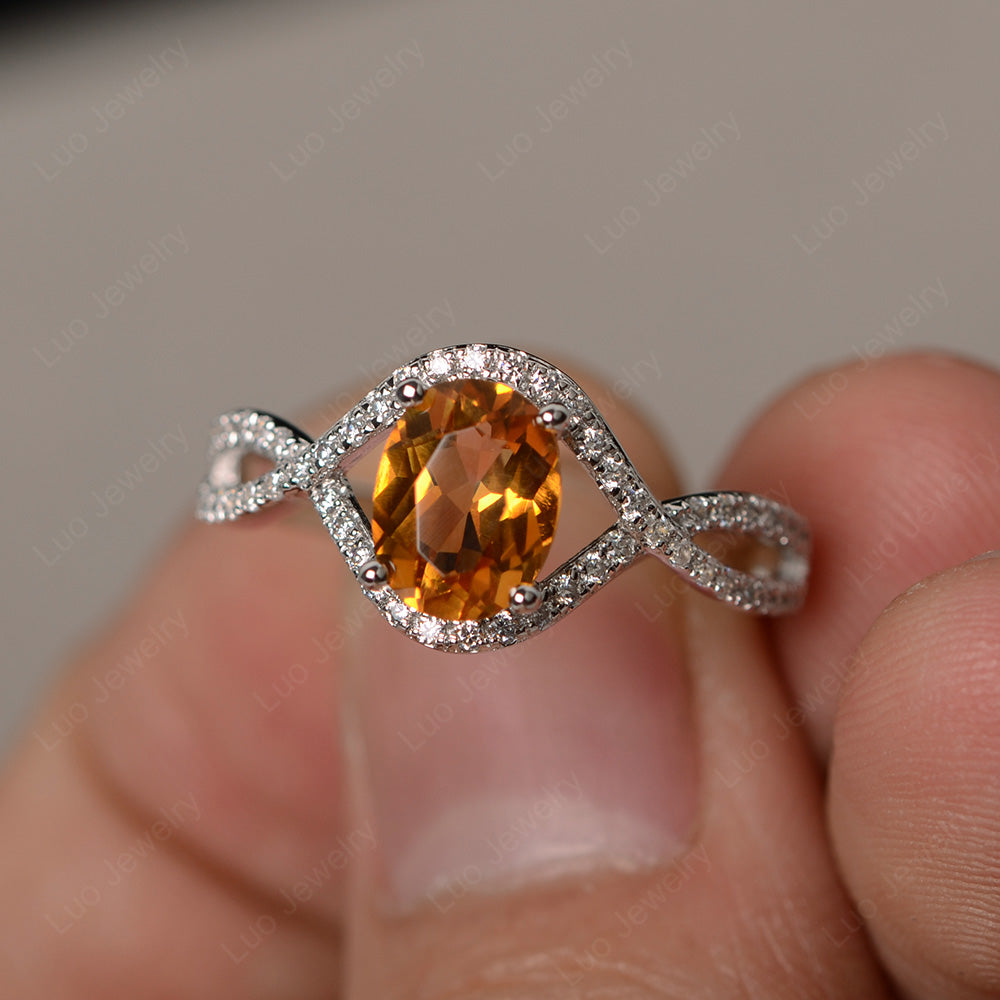 Oval Cut Citrine Ring Twisted Engagement Ring - LUO Jewelry