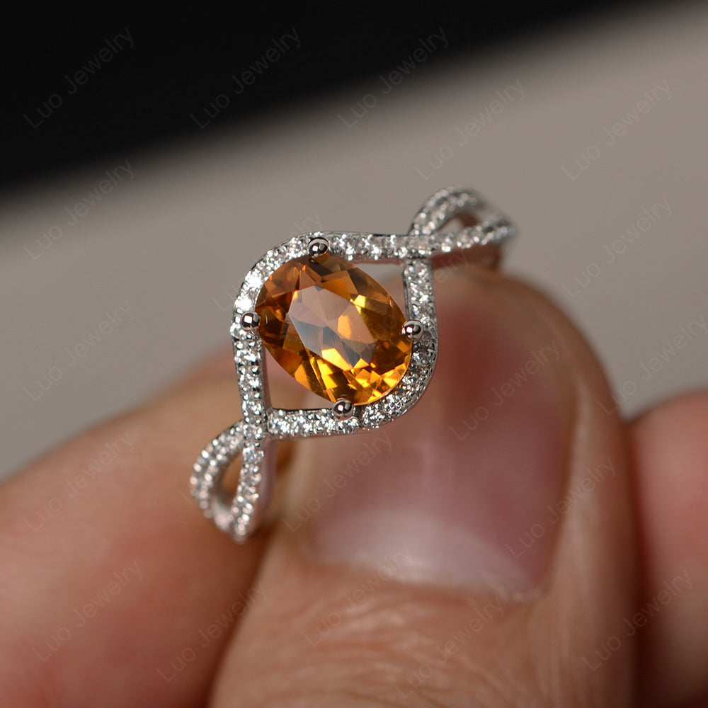 Oval Cut Citrine Ring Twisted Engagement Ring - LUO Jewelry