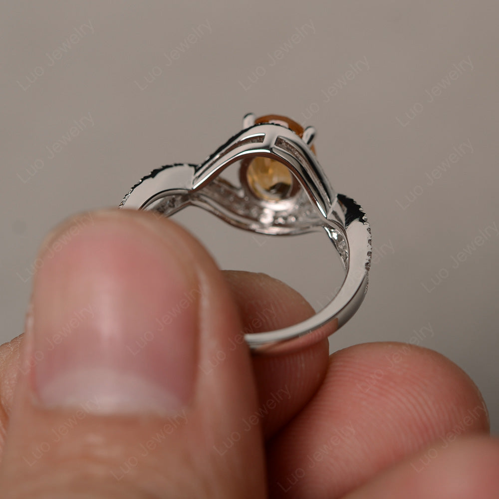 Oval Cut Citrine Ring Twisted Engagement Ring - LUO Jewelry