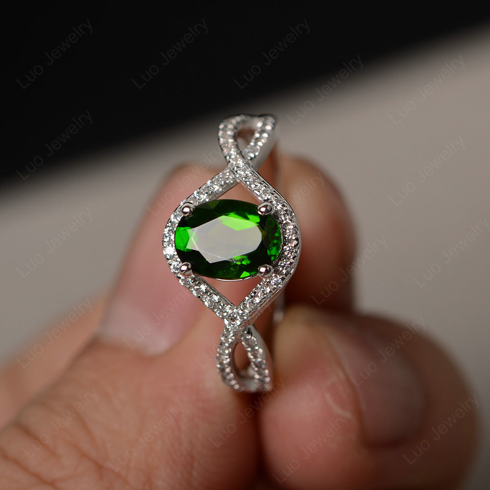 Oval Cut Diopside Ring Twisted Engagement Ring - LUO Jewelry