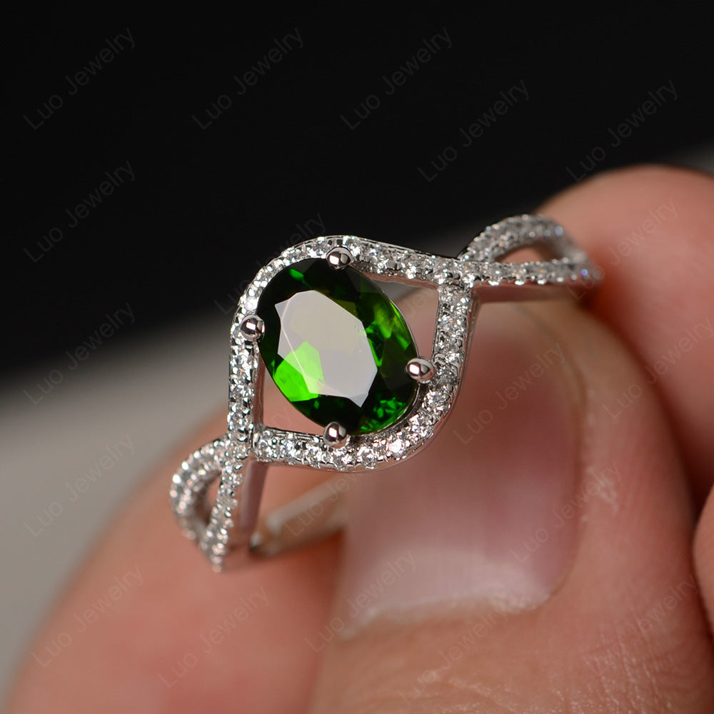 Oval Cut Diopside Ring Twisted Engagement Ring - LUO Jewelry