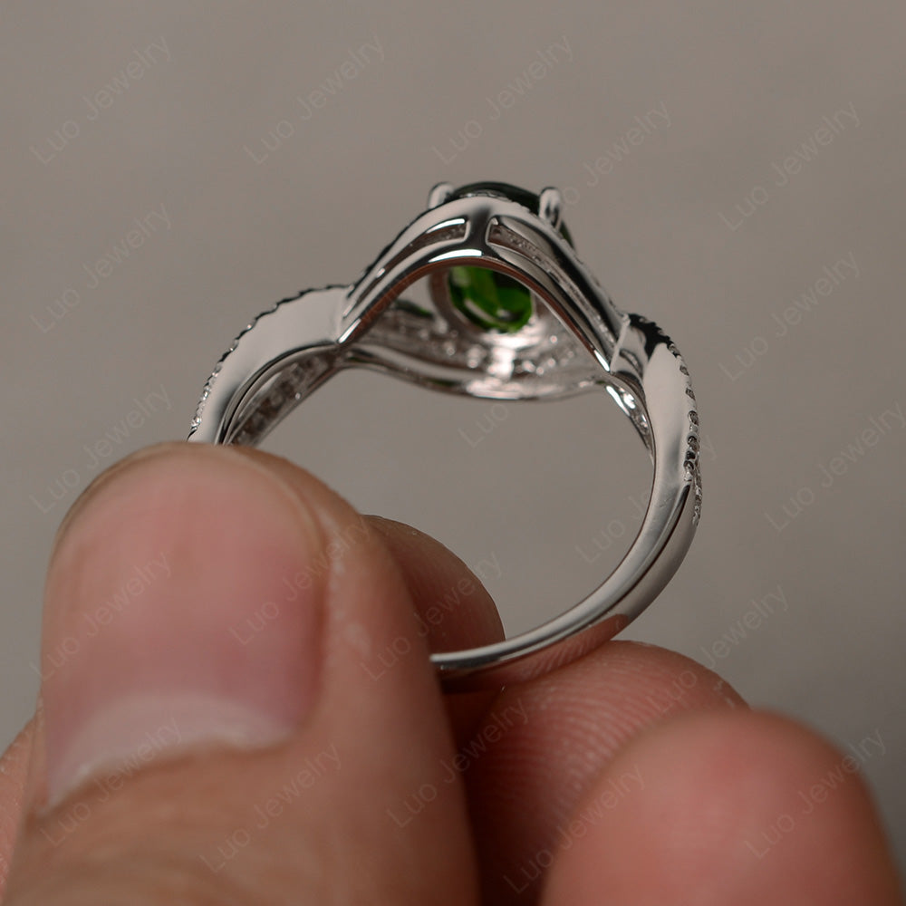 Oval Cut Diopside Ring Twisted Engagement Ring - LUO Jewelry