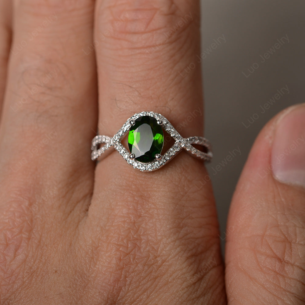 Oval Cut Diopside Ring Twisted Engagement Ring - LUO Jewelry