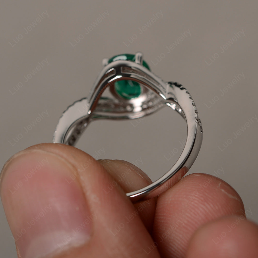 Oval Cut Lab Emerald Ring Twisted Engagement Ring - LUO Jewelry