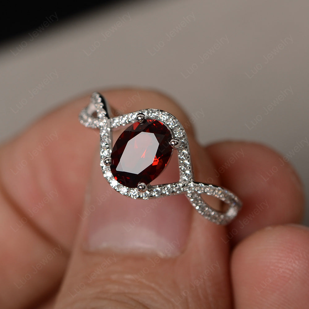 Oval Cut Garnet Ring Twisted Engagement Ring - LUO Jewelry