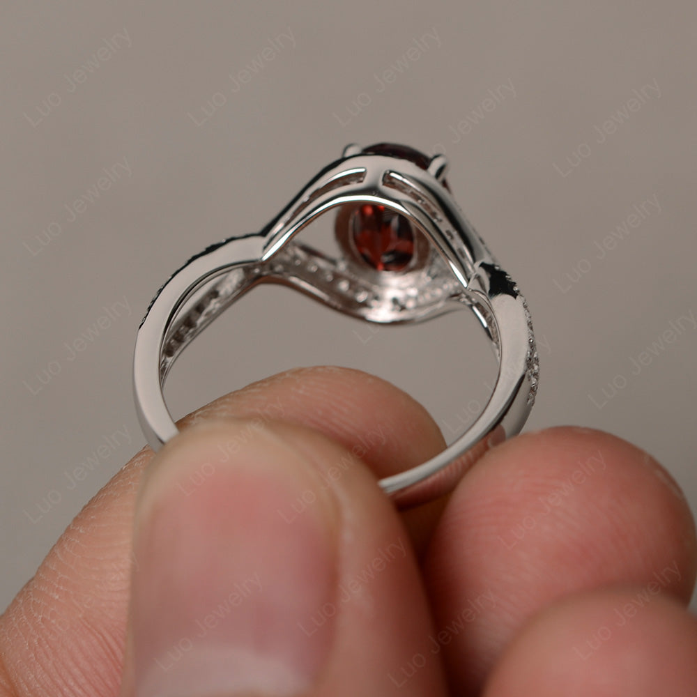 Oval Cut Garnet Ring Twisted Engagement Ring - LUO Jewelry