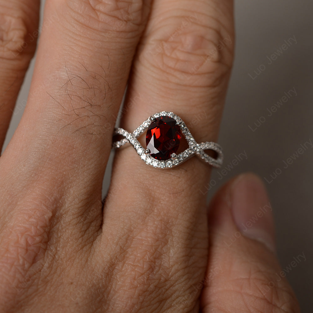 Oval Cut Garnet Ring Twisted Engagement Ring - LUO Jewelry