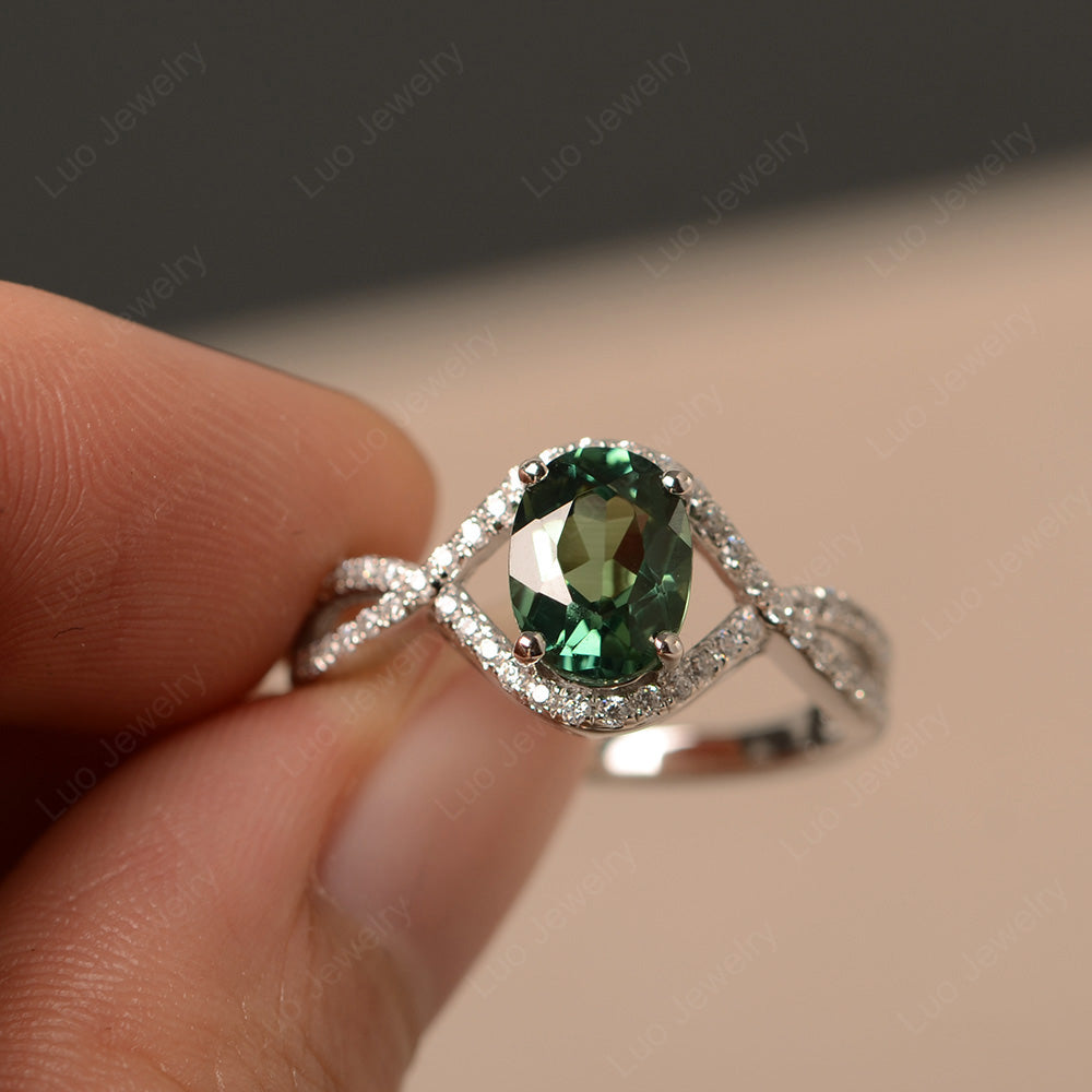 Oval Cut Green Sapphire Ring Twisted Engagement Ring - LUO Jewelry