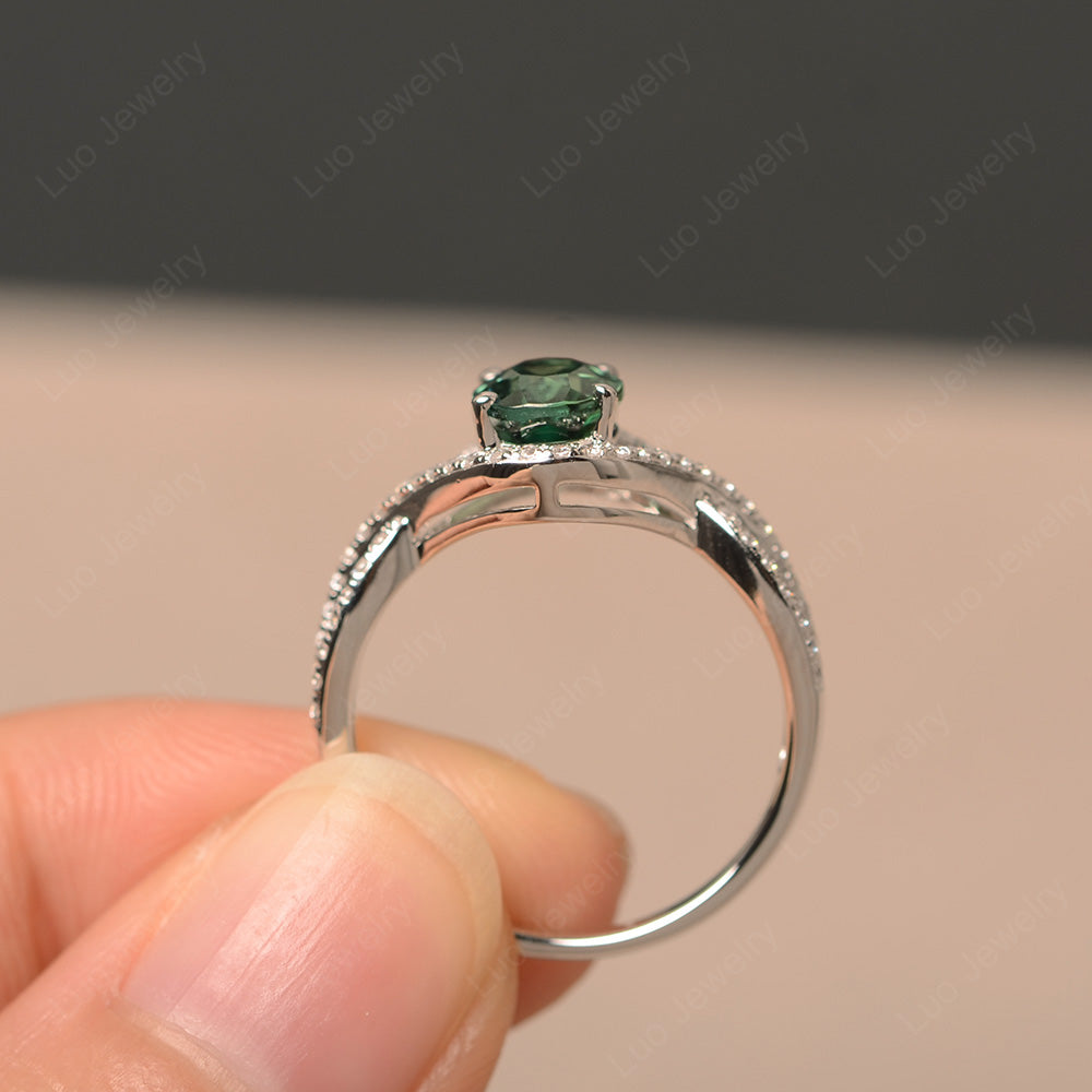 Oval Cut Green Sapphire Ring Twisted Engagement Ring - LUO Jewelry