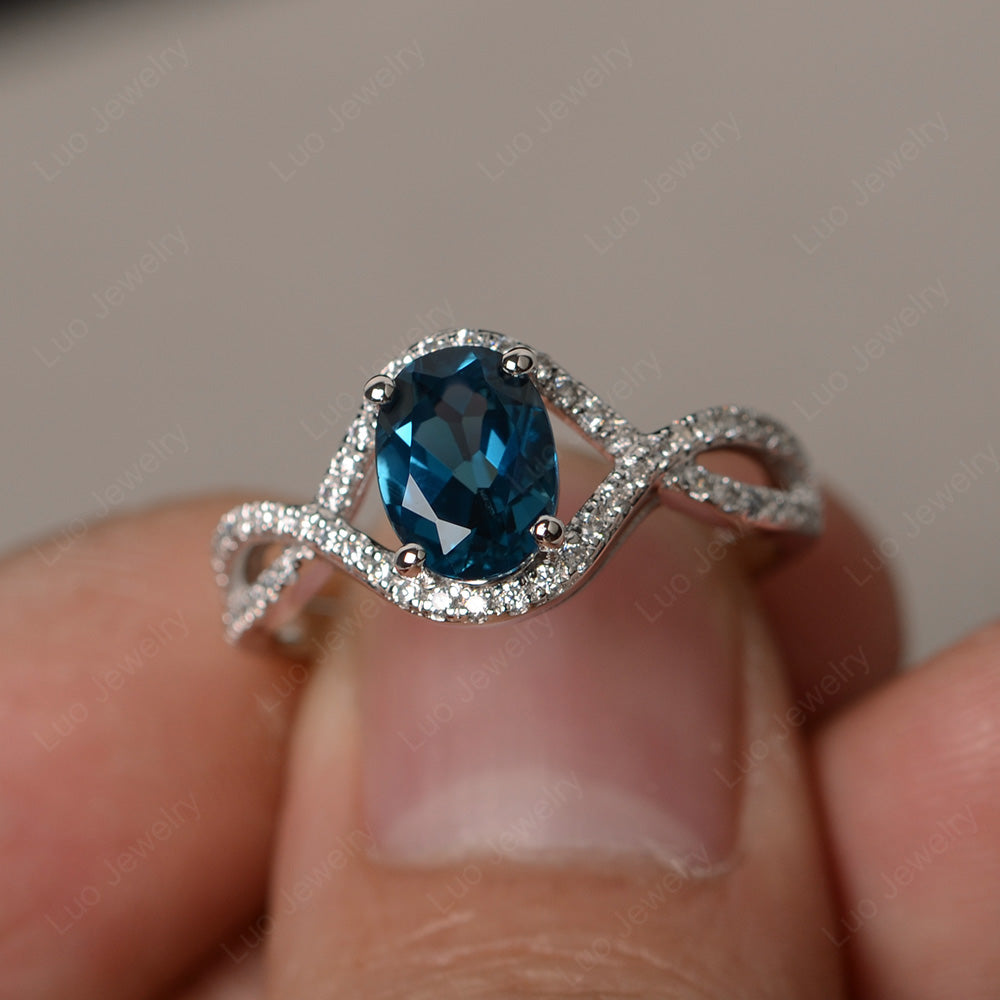 Oval Cut London Blue Topaz Ring Twisted Engagement Ring - LUO Jewelry