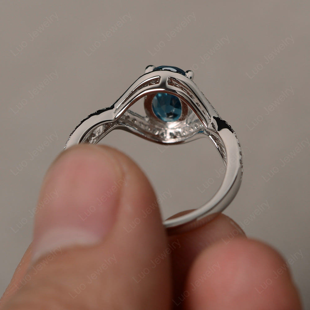 Oval Cut London Blue Topaz Ring Twisted Engagement Ring - LUO Jewelry