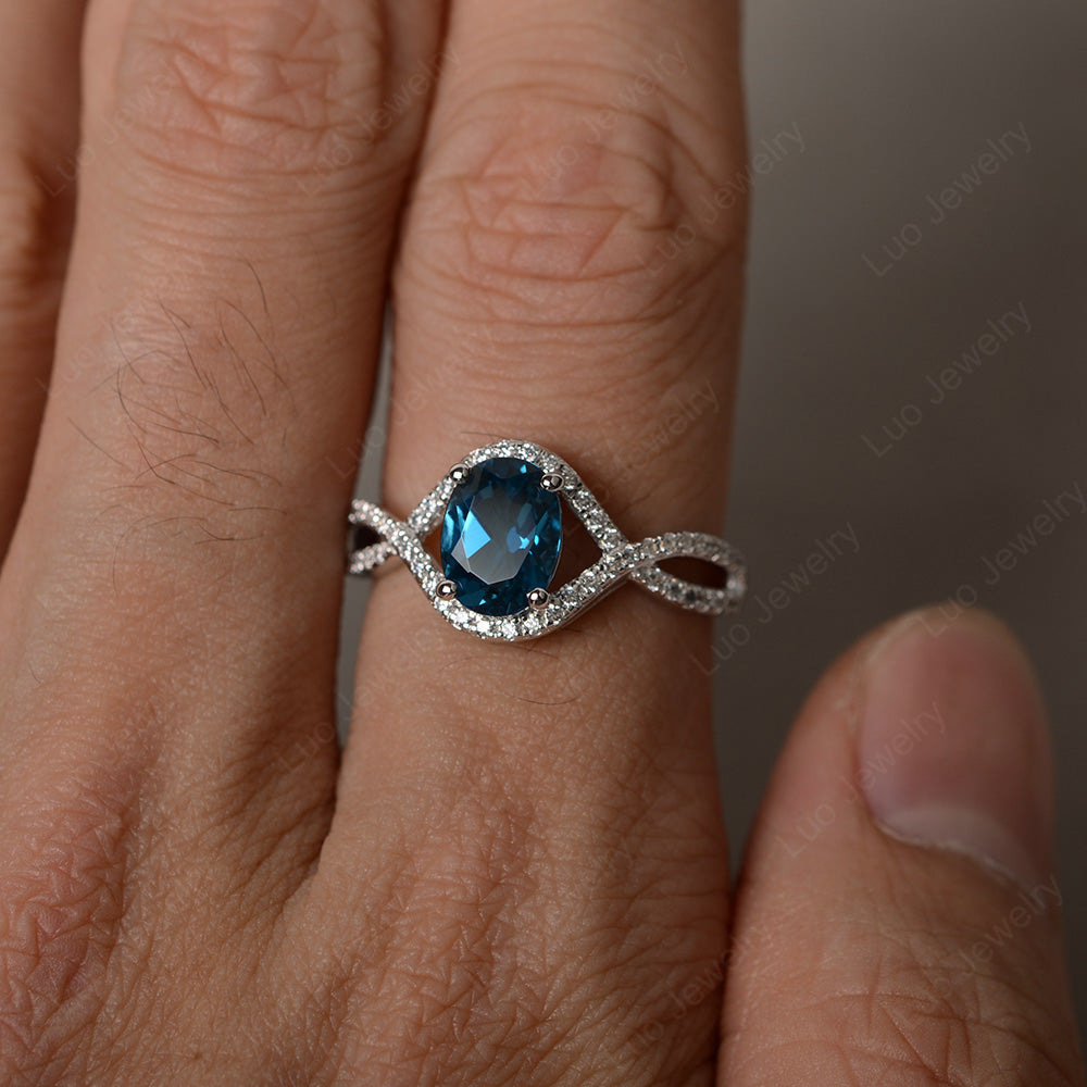 Oval Cut London Blue Topaz Ring Twisted Engagement Ring - LUO Jewelry