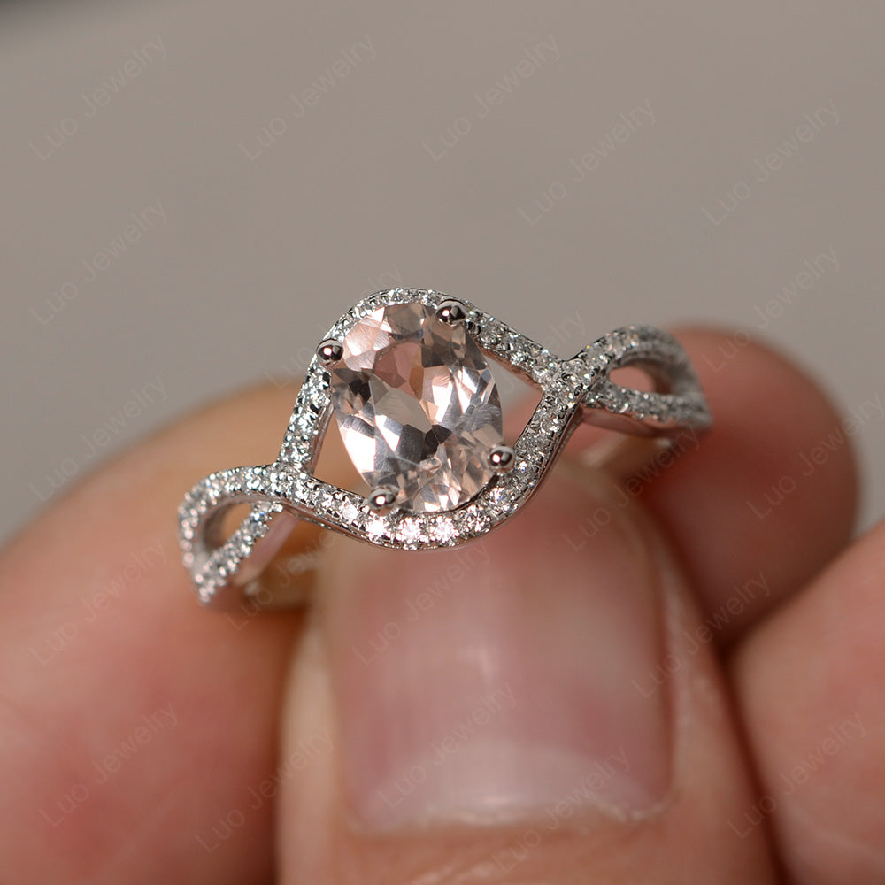 Oval Cut Morganite Ring Twisted Engagement Ring - LUO Jewelry