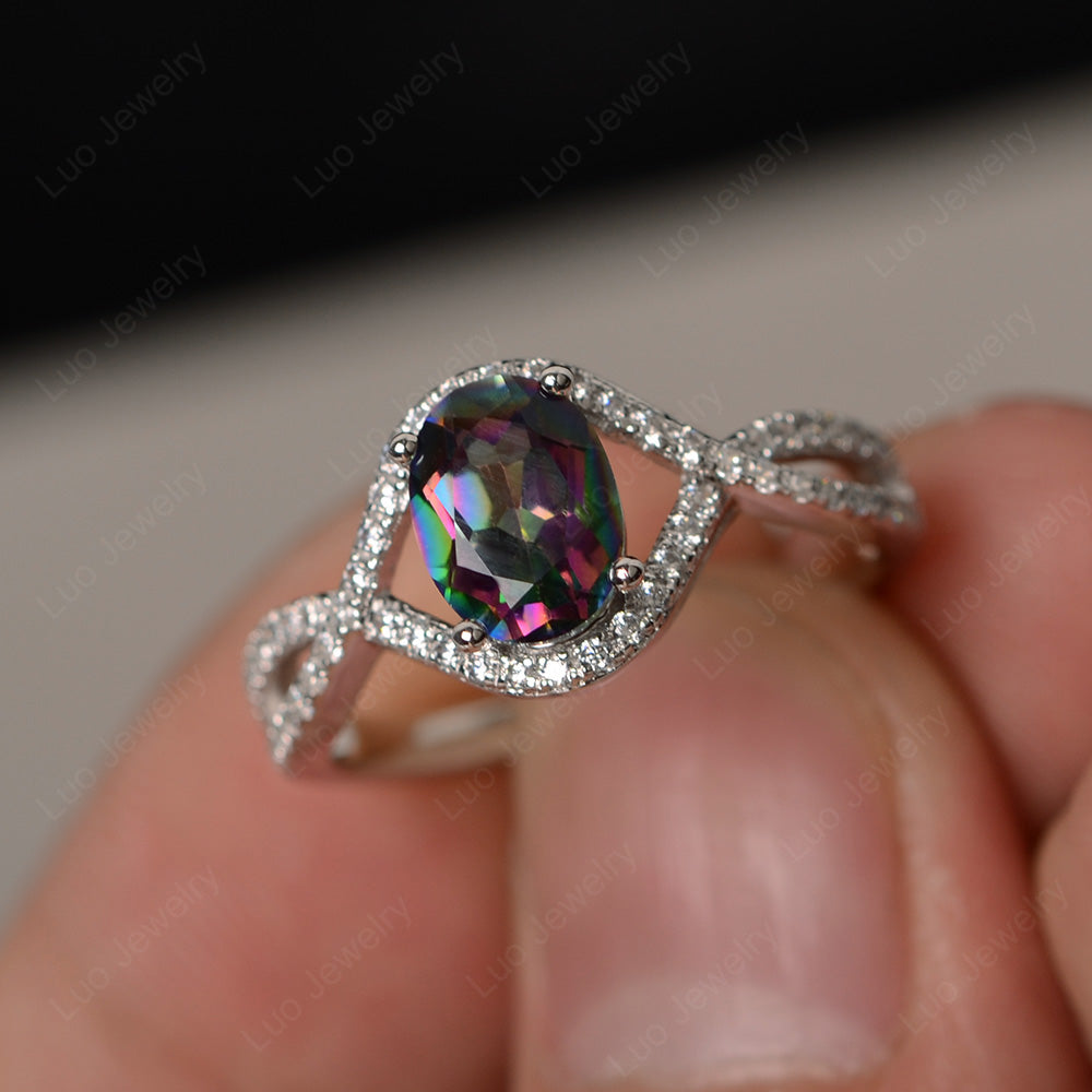 Oval Cut Mystic Topaz Ring Twisted Engagement Ring - LUO Jewelry
