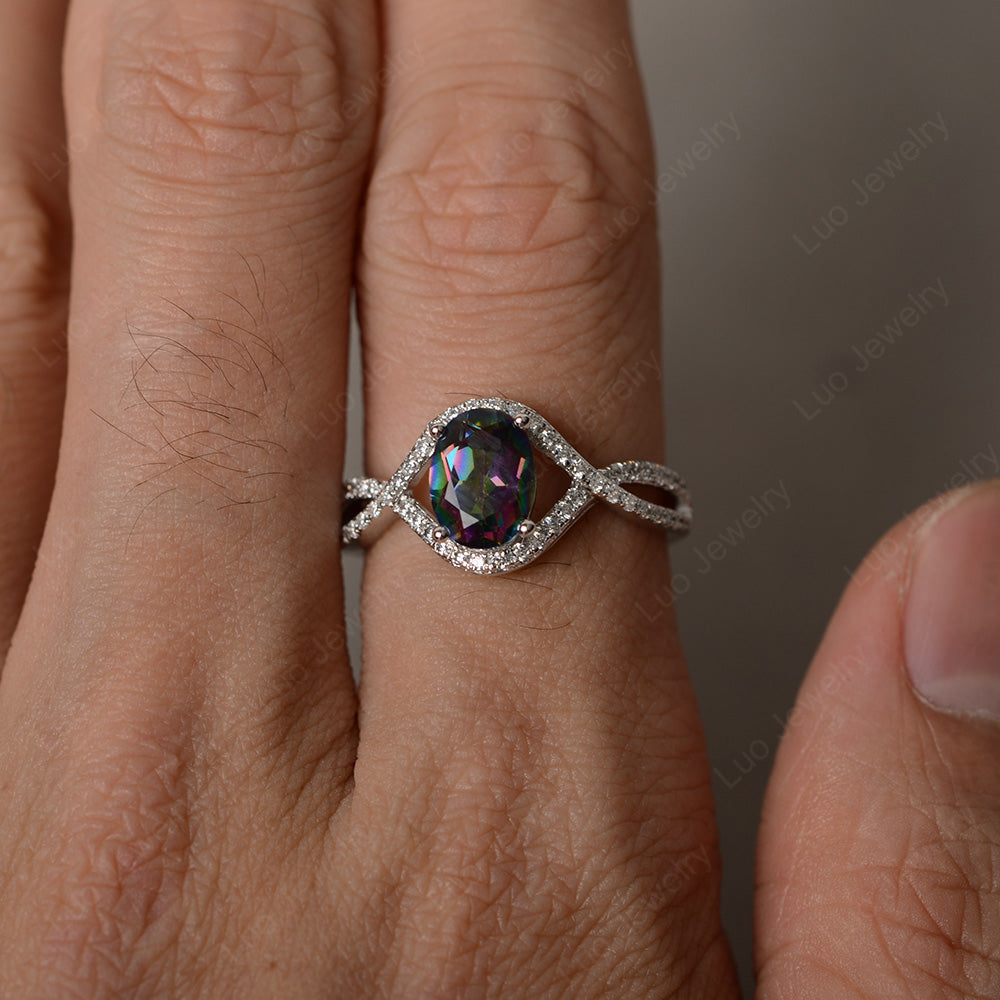 Oval Cut Mystic Topaz Ring Twisted Engagement Ring - LUO Jewelry