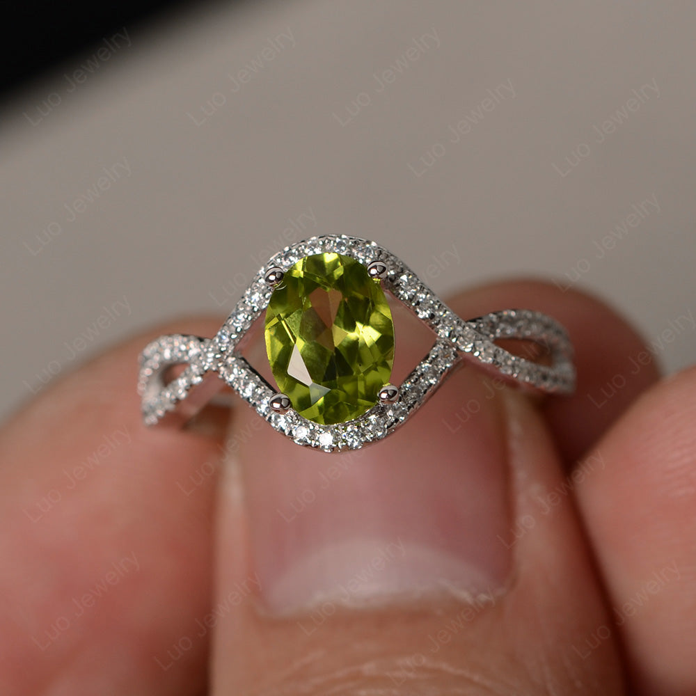 Oval Cut Peridot Ring Twisted Engagement Ring - LUO Jewelry