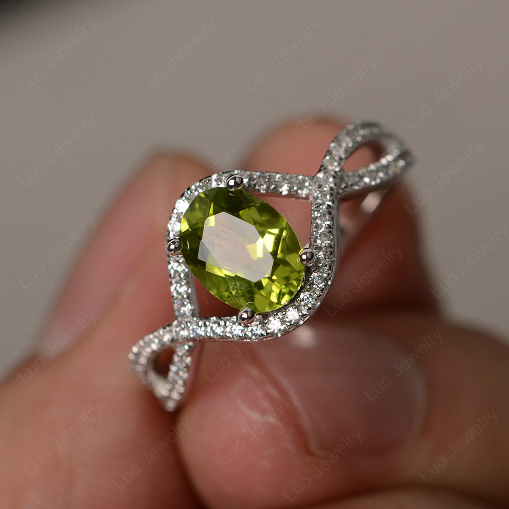 Oval Cut Peridot Ring Twisted Engagement Ring - LUO Jewelry