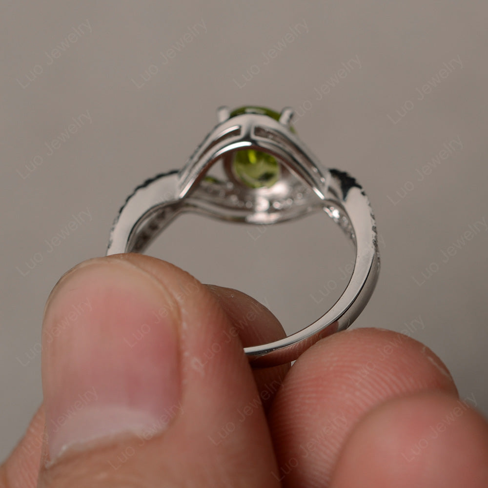 Oval Cut Peridot Ring Twisted Engagement Ring - LUO Jewelry