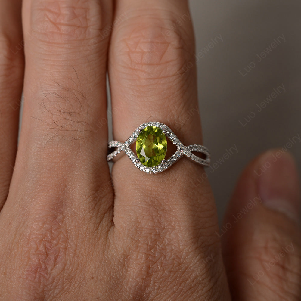 Oval Cut Peridot Ring Twisted Engagement Ring - LUO Jewelry
