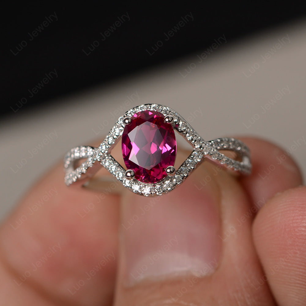 Oval Cut Ruby Ring Twisted Engagement Ring - LUO Jewelry