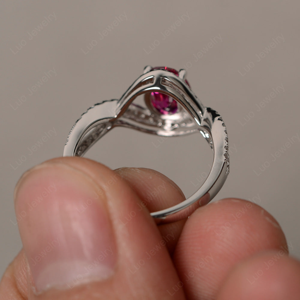 Oval Cut Ruby Ring Twisted Engagement Ring - LUO Jewelry