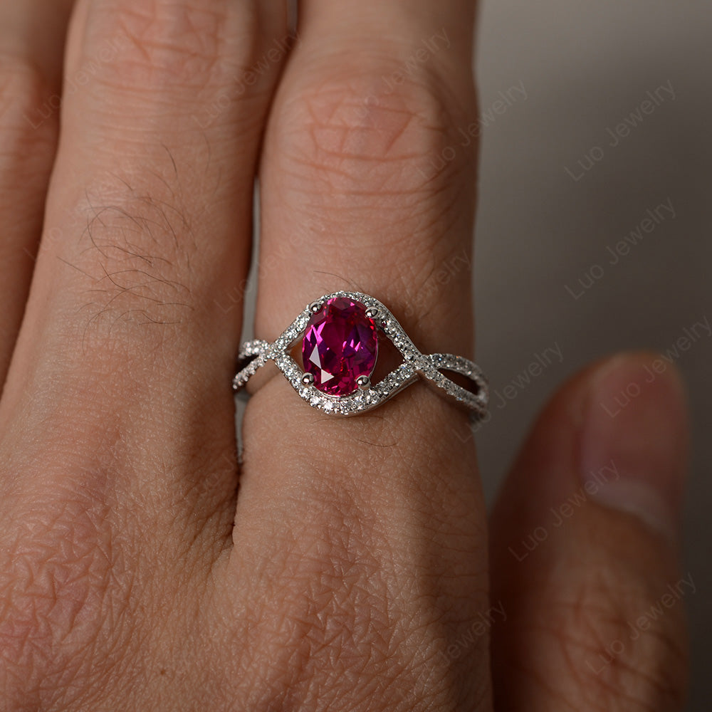 Oval Cut Ruby Ring Twisted Engagement Ring - LUO Jewelry