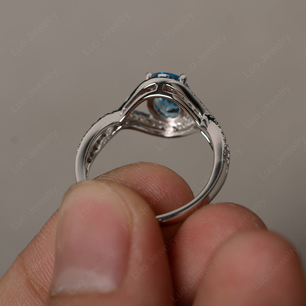 Oval Cut Swiss Blue Topaz Ring Twisted Engagement Ring - LUO Jewelry
