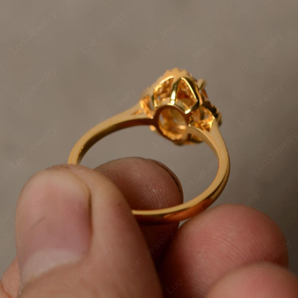 Oval Citrine Flower Halo Engagement Ring - LUO Jewelry