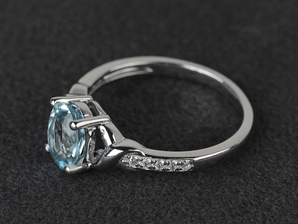 Oval Aquamarine Ring Engagement Ring - LUO Jewelry