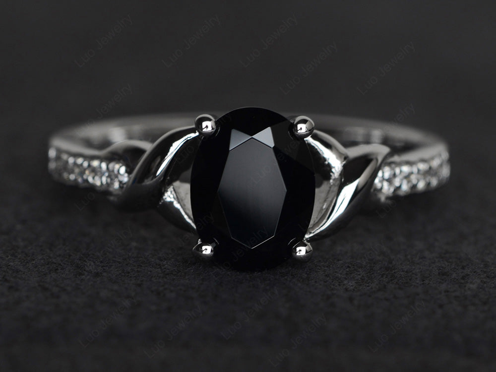 Oval Black Stone Ring Engagement Ring - LUO Jewelry