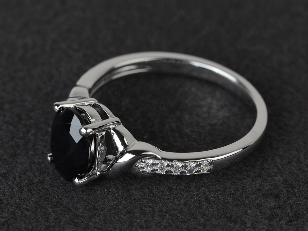 Oval Black Stone Ring Engagement Ring - LUO Jewelry