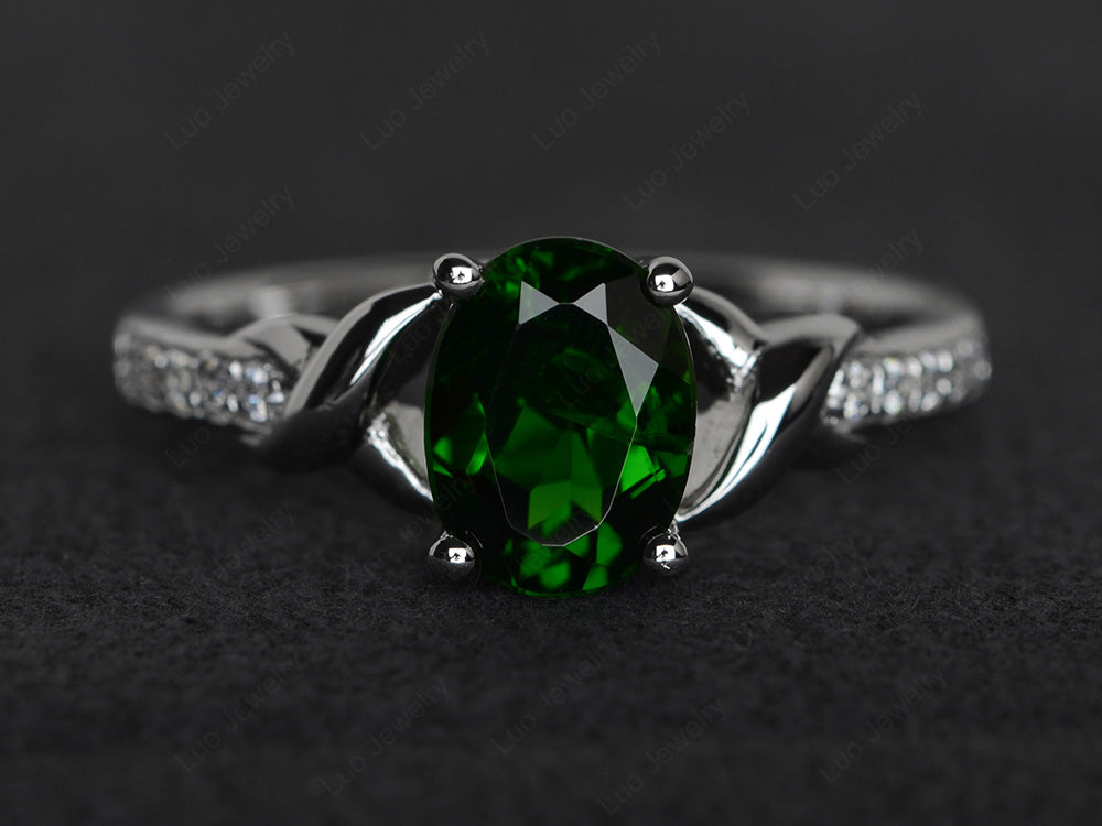 Oval Diopside Ring Engagement Ring - LUO Jewelry