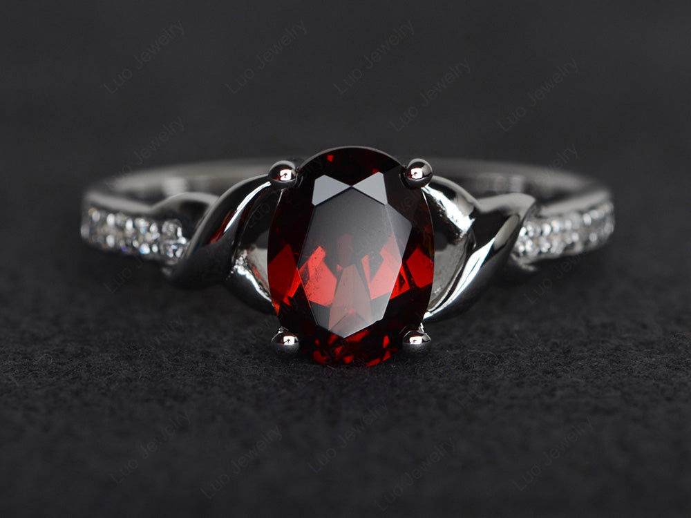 Oval Garnet Ring Engagement Ring - LUO Jewelry
