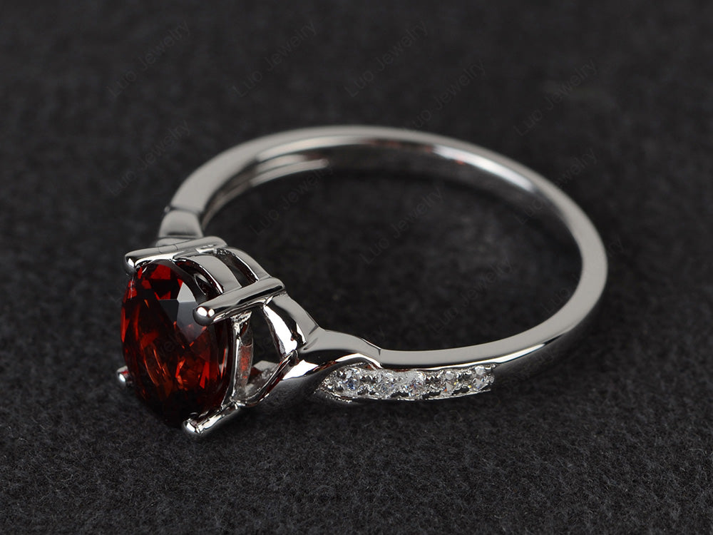 Oval Garnet Ring Engagement Ring - LUO Jewelry