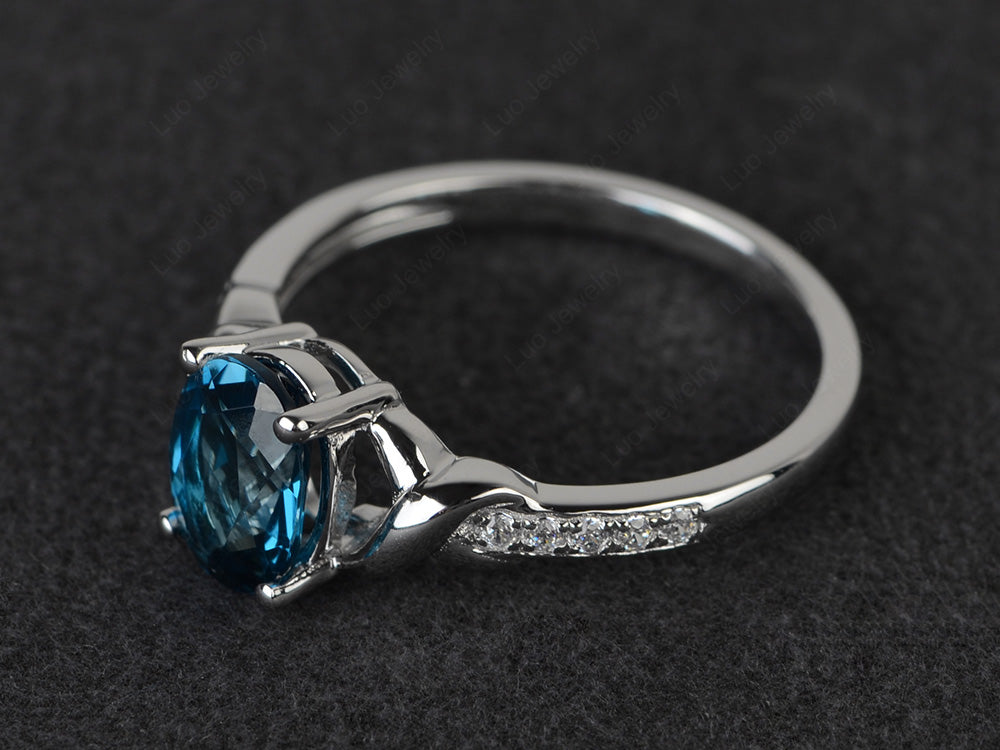 Oval London Blue Topaz Ring Engagement Ring - LUO Jewelry