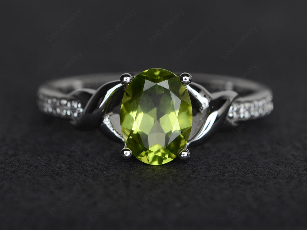 Oval Peridot Ring Engagement Ring - LUO Jewelry