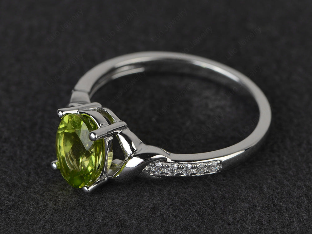 Oval Peridot Ring Engagement Ring - LUO Jewelry