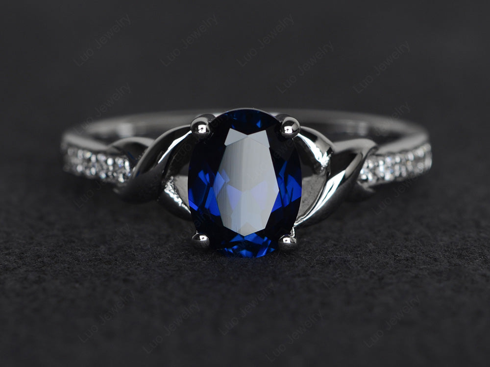 Oval Lab Sapphire Ring Engagement Ring - LUO Jewelry