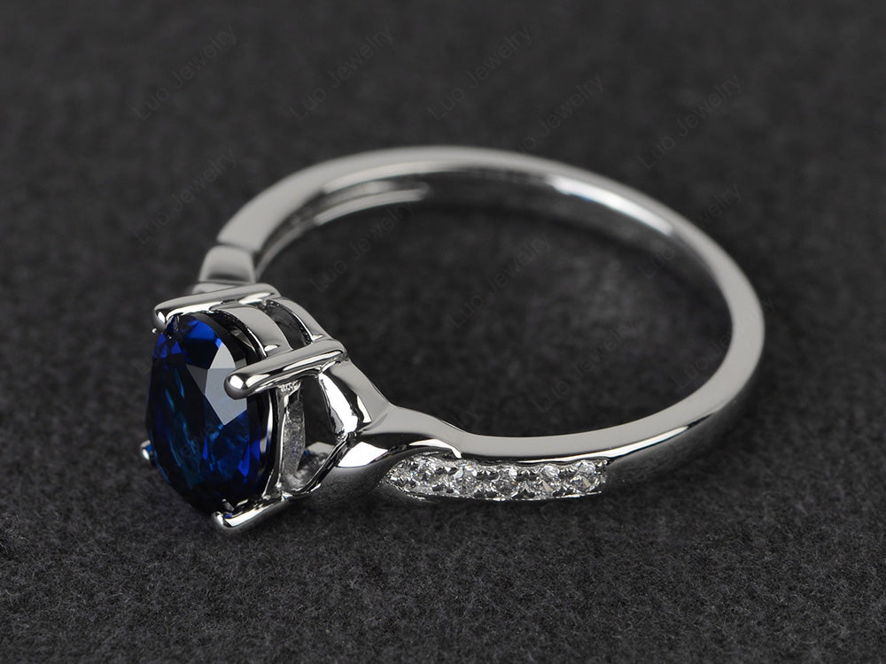 Oval Lab Sapphire Ring Engagement Ring - LUO Jewelry